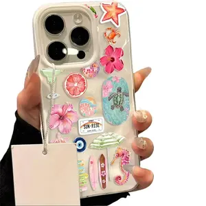 Foldable Textured Soft Phone Case for iPhone 17 16 15 14 13 12 11 Pro Max 14/15 Plus Ocean Flower Seahorse Turtle Print DG Meteorite Pattern White Blue Pink Yellow Protective Cover Smartphone Protection