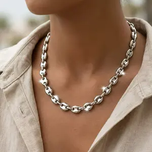 MaxBling81 Unisex Brass 7mm Puffed Anchor Mariner Chain Necklace, 18"-36" Adjustable, Hip Hop Style Fashion Costume Jewelry, Necklaces for Men, Women, Chain & Link, Daily