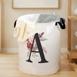 Laundry Basket with Letter Print and Handles, Durable Large Capacity Folding Hamper for Clothes and Toys, Home Storage Solution