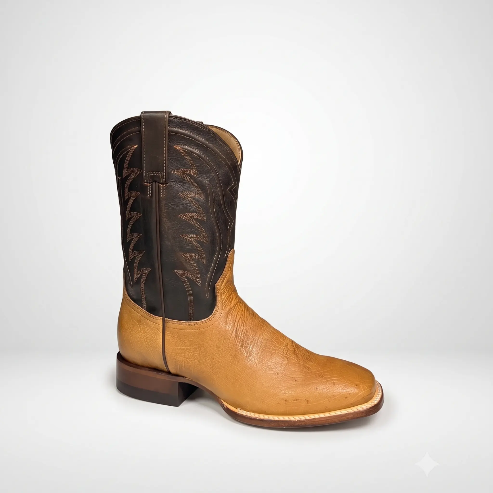 Mens Stetson Dark Tan Smooth Ostrich Square Toe Boot