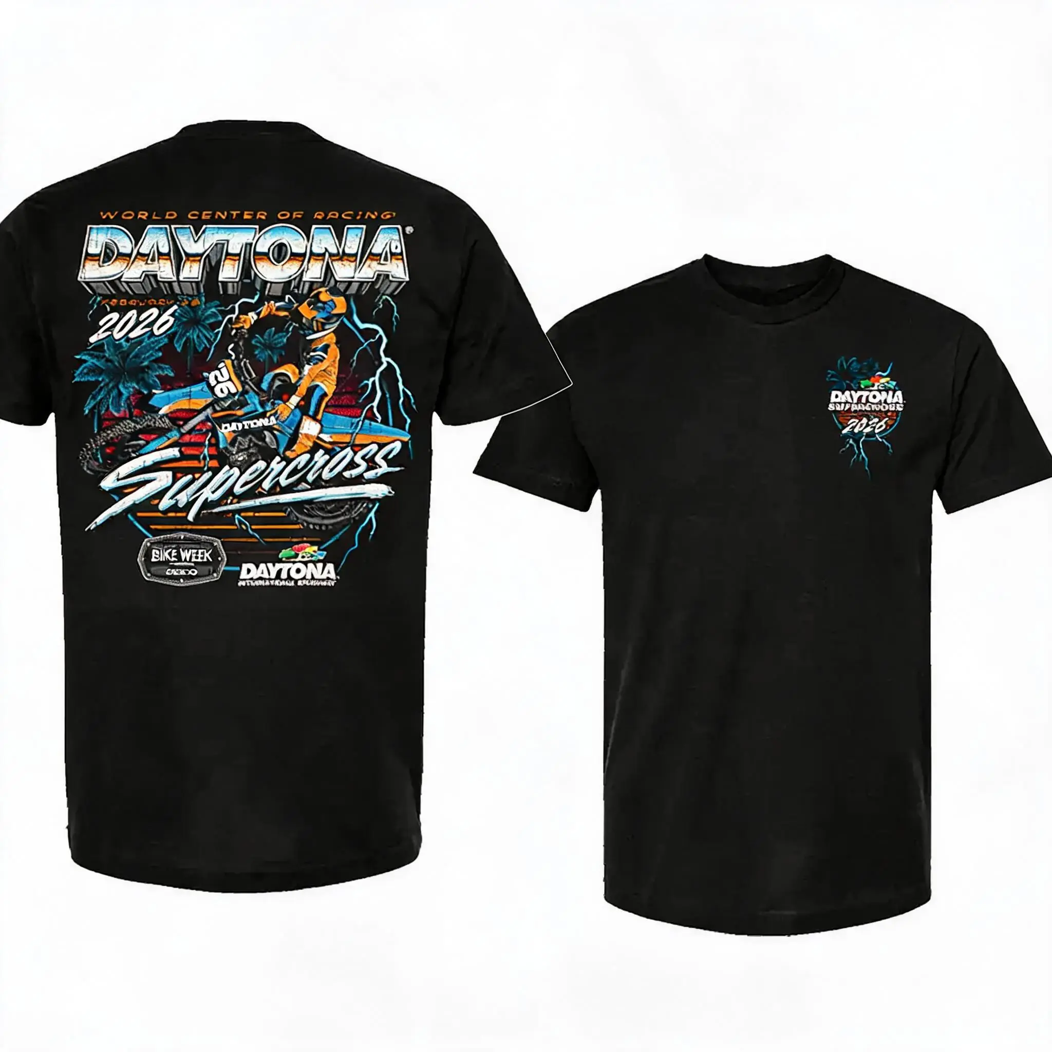 Daytona Supercross 2026 T-Shirt – Double Sided Motocross Racing Graphic for Dirt Bike Fans, Men Short-sleeve shirts,Summer Casual Graphic Art Tee Shirts