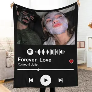 Personalized Spotify Code Music Blanket, Custom Blanket with Picture Text Personalized Photo Throw Blanket for Couples Girlfriend Boyfriend Wife Husband Anniversary Birthday Mom Gifts