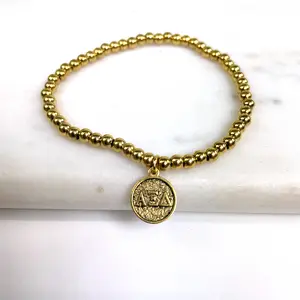 Alpha Xi Delta Gold Beaded Stretch Bracelet
