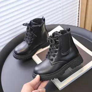 Unisex Kids' Combat Boots - Solid Color PU Upper with Zipper Closure, Short Barrel Design, Fabric Lining, and Rubber Sole for Boys and Girls, Toddler to Teen - Stylish Short Ankle Boots for Ages 14 and Under