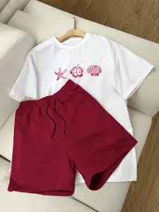Women's Casual 2-Piece Set Outfit, Womenswear, Loose Fit Short Sleeve Top and Shorts, Perfect for Daily Wear, Leisure, Sports, All Seasons