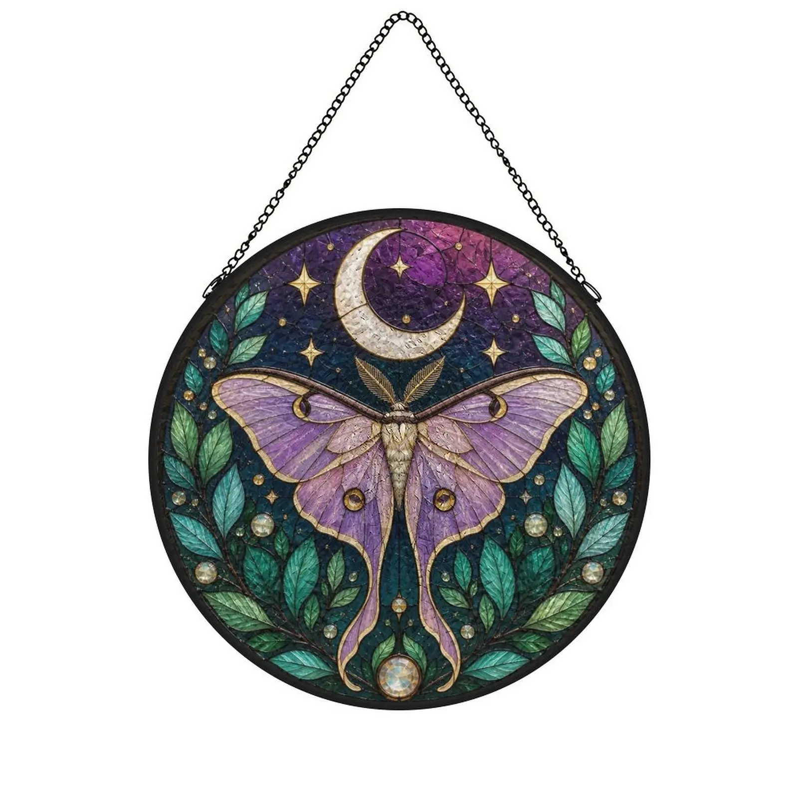 Luna Moth Stained Glass Suncatcher,Celestial Moon Window Hanging,Witchy Wall Decor, Cottagecore Gift,Botanical Home Decor for Her Reflective Gear