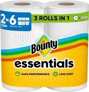 Bounty Essentials Select-A-Size Paper Towels White 2 Triple Rolls Equal 6 Regular Rolls High Performance Low Cost Affordable Durability