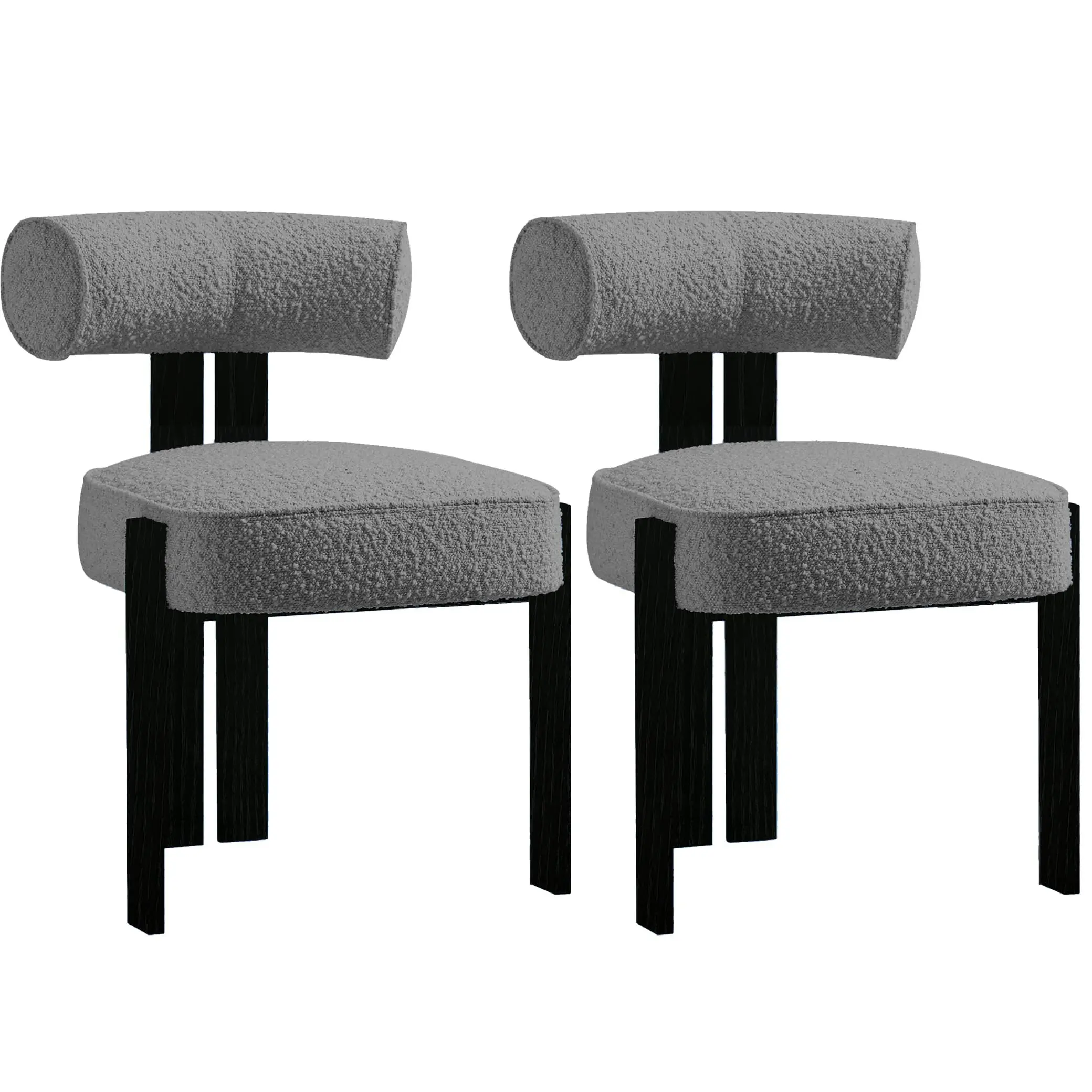 2-Piece Modern Boucle Accent Dining Chair Set - Ergonomic Curved Back, Comfortable Upholstered Seat, Rubber Wood Legs - Ideal for Dining Room, Kitchen, Ergonomic Chair