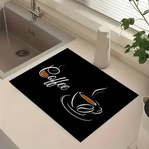 1PC， Coffee printed kitchen counter dish drying mat, multifunctional kitchen and home mat with anti slip rubber backing, counter utensil drying mat, diatomaceous earth kitchen meal mat, coffee printed utensil drying mat, oven mat