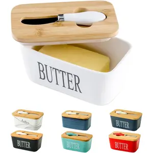 Porcelain Butter Dish with  Lid - Covered Butter Dish with Butter  for Countertop, Airtight Butter Container with Cover  for East West Coast Butter, White