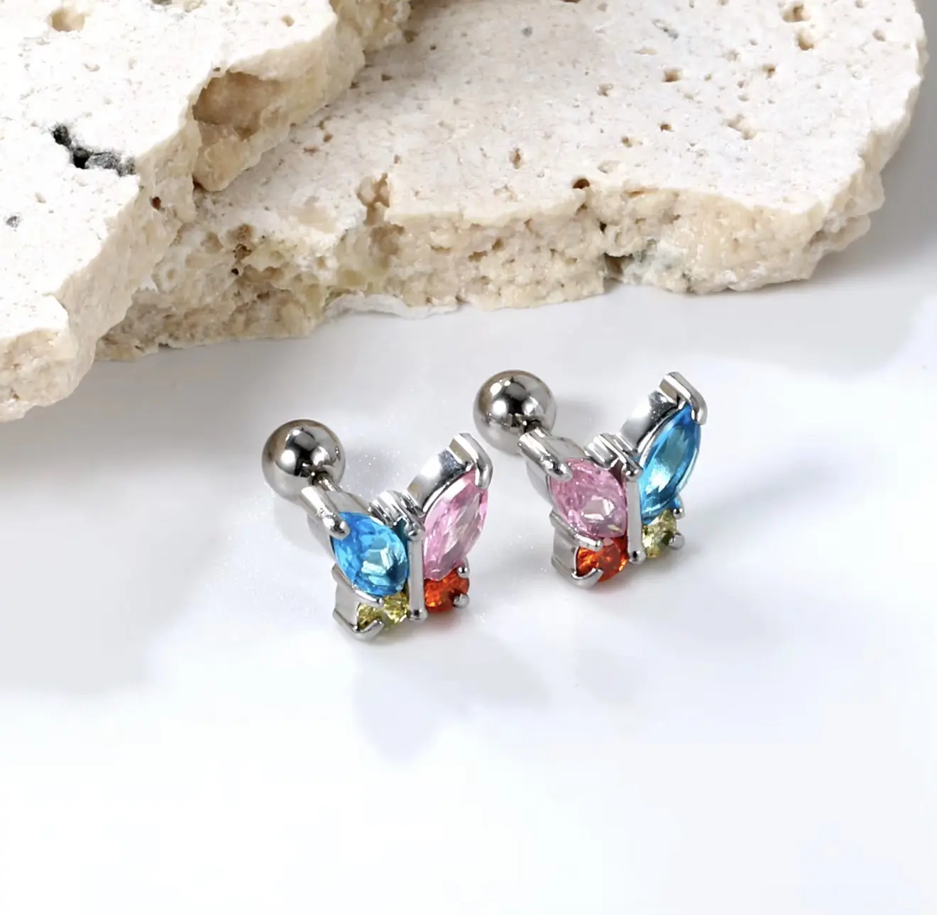 Amee Jewelry Kids' Multicolor Butterfly Screw Back Earrings - 18-Karat Gold PVD Plated Stainless Steel, Durable & Secure for Sensitive Ears, Kids & Sensitive Ears, Costume, Playtime, Everyday, Secure Fit, Safe, Gold Jewelry, Choking Hazard Small Parts, Fe