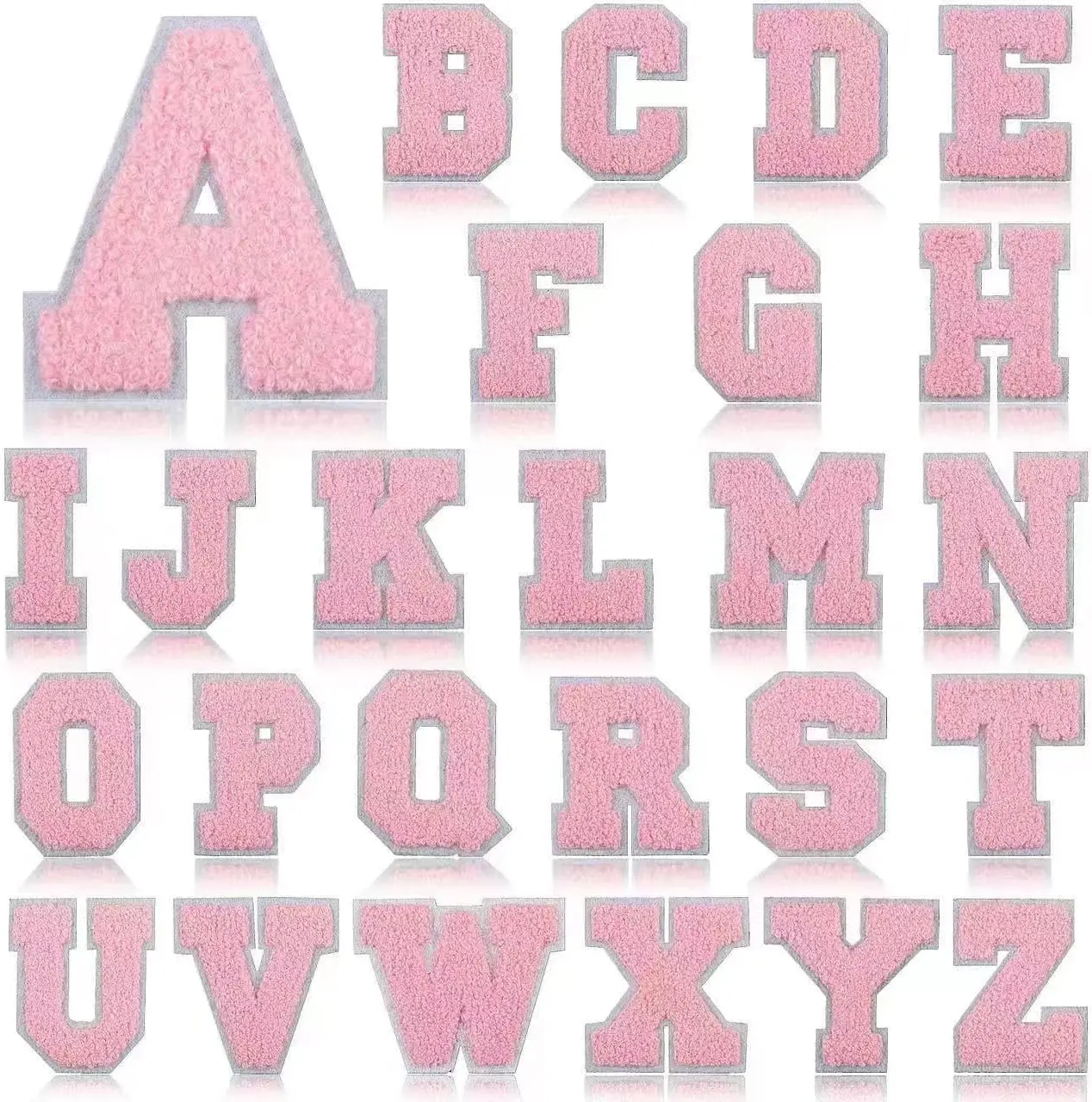Chenille Letter Patch,Letter Patch Iron on,Chenille Iron on Varsity Letter Patch,26Pcs Chenille Varsity Alphabet A-Z Patch Patches for Jackets,DIY Supplies Pink