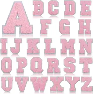 Chenille Letter Patch,Letter Patch Iron on,Chenille Iron on Varsity Letter Patch,26Pcs Chenille Varsity Alphabet A-Z Patch Patches for Jackets,DIY Supplies Pink