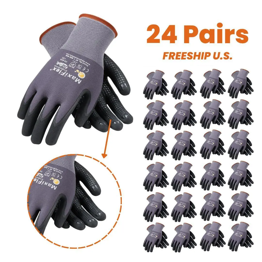 24 Pares Guantes Para Trabajo - Maxi Flex Foam Work For Men - Enhanced Grip MaxiFlex Nitrile Gloves