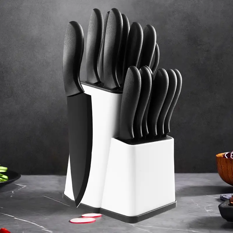 Kitchen 15 Pieces Knife Set with Knife Storage Rack,High Carbon Stainless Steel Sharp Blade Block Knife Set,1Plastic Storage Stand,Easy to Clean,Gift