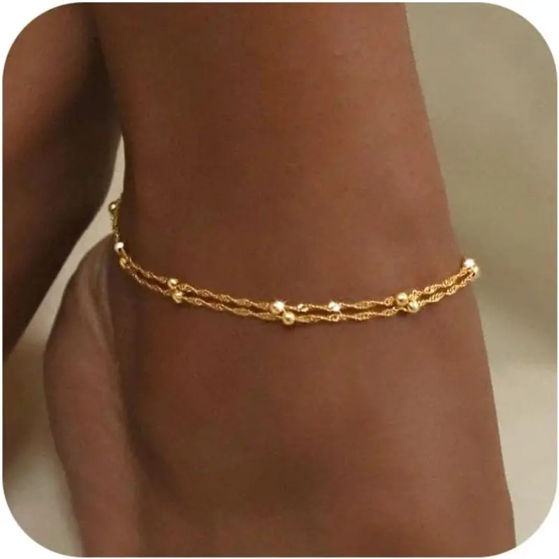 Ankle Bracelets for Women, Dainty Gold Tone Heart Charm and Chain Set, Waterproof and Adjustable for Daily Wear, Valentine's Gift, Gold Anklets, Casual, Stainless Steel, Adjustable Size, Simple Chain, Chain Link Anklets