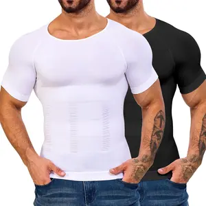 4/3/2/1 Pack Menswear Compression Body Shaper Shapewear Stretchy Short Sleeve Shirt Breathable Lightweight Comfy Workout Tank Top Sports Vest Fitness Activewear Elastic Formal Fabric Casual Gym Suit