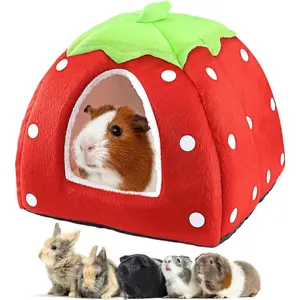 Guinea Pig Bed Rabbit Hideout Warm Fleece Cuddle Cup Washable Winter Sleeping House for Small Pet/Ferret/Chinchilla/Bunny (Strawberry Style)