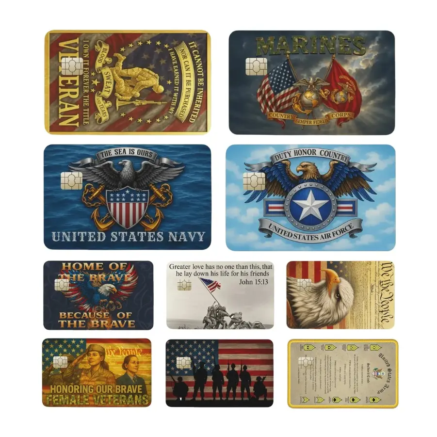 Patriotic Card Covers - U S Navy Air Force Marine Corps Designs for Military & Veteran Support Modern Card Skins