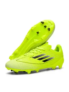 Unisex Youth Soccer Shoes with Long & Short Nails, Striped Sporty Design, PU Upper Material, Rubber Sole, All Seasons, Football Boots