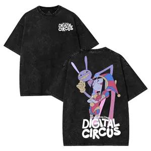 The Amazing Digital Circus Pomni x Jax Men's T-Shirt - Top Gift for Anime Fans, Classic Seamless Simple Designer Tee, Regular Fit Floral Print, Cotton Fabric Black Casual