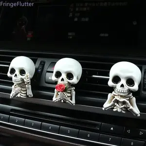 3pcs cute skull resin statues, car interior accessories, fragrance diffusers, air outlet decorations, practical four season car decorations, Halloween, Christmas and holiday decorations, air purification, Car Accessory, perfect car gifts.