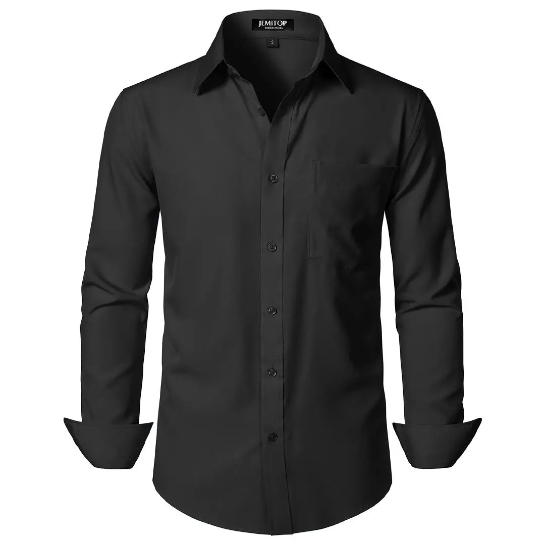 JEMITOP Men's Easy Care Stretch Long Sleeve Business Casual Button Down Shirt, Regular Fit with Chest Pocket, Button Up Shirts, Collared Shirts
