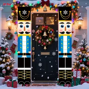 2D Flat Panel Set, Pull Flag Banner Christmas Nutcracker Porch Decoration, Durable Polyester Fiber Material, Indoor Outdoor Home Decor, Party Decorations Banners