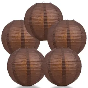 5-Pack 24 Inch Brown Parallel Ribbing Round Paper Lantern