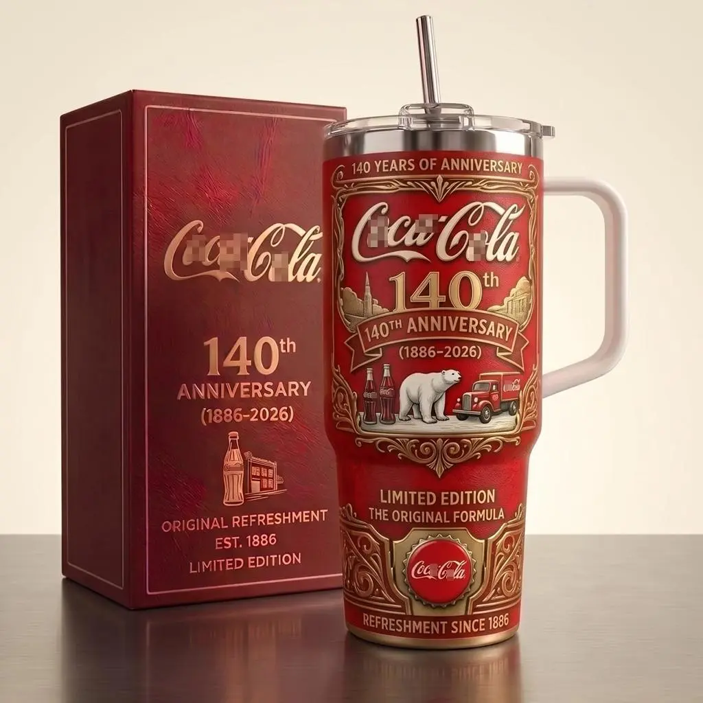 Limited Edition Coca-cola 140th Anniversary Tumbler 40oz (1886-2026), Red Insulated Travel Mug With Handle & Straw, Vintage Polar Bear Graphic Coke Collector Cup, Classic Soda Lover Gift, Gift For Coca Cola Fans, Coke Collector Cup