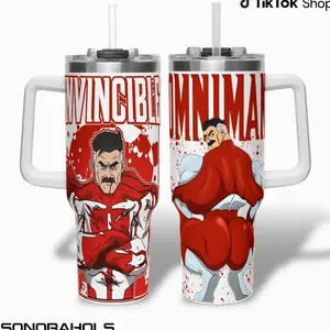 Thicc Omni Man Gya Tumbler With Handle, Omni Man Big Cheeks Meme Insulated Travel Mug 40oz, Invincible Gift Mug