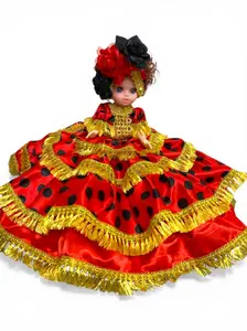 Traditional Handcrafted Gitana Spiritual Doll - Santeria Yoruba Polka Dot Dress Doll, Red and Black Religious Altar Decor, Spiritual Gift