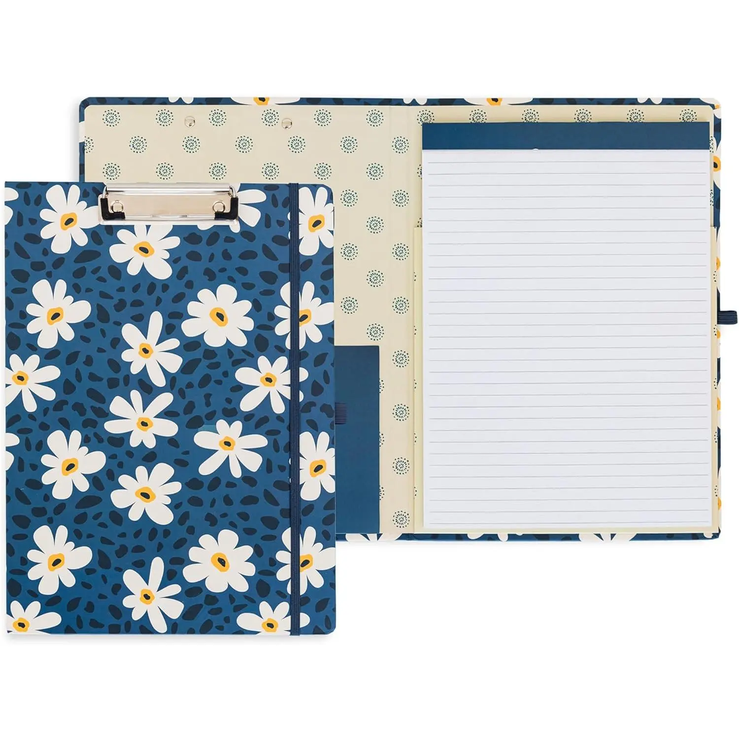 & Co Cute Clipboard Folio with Refillable Lined Notepad  Interior Storage Pocket, Padfolio for Work (Leopard Daisy)