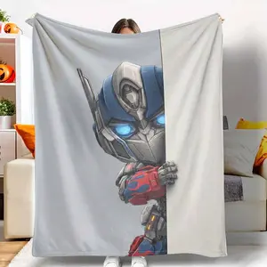 Robot Warrior Flannel Blanket Mecha Armor Pattern with Futuristic Metallic Texture Soft Warm Durable Cozy Lightweight Design Perfect for Bedroom Living Room Office Sofa Gift Decor