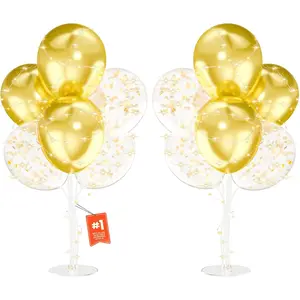 2Set Gold Balloons Stand,Gold Balloons Stands for Table,Gold Balloons Centerpieces for Tables for Birthday,Shower,Wedding,Anniversary Table Party Decorations.(With light string)