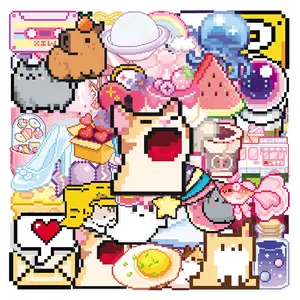 50 Pixel-style Transparent PET Graffiti Stickers Suitable for Luggage, Phone Cases, Laptops, Helmets, Skateboards, Waterproof Decorative DIY Creative Stickers