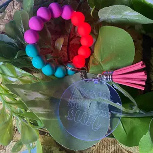 Acrylic Beaded Keychain, Silicone Bead Keychain, Personalized Acrylic Keychain, Messy Buns Keychain