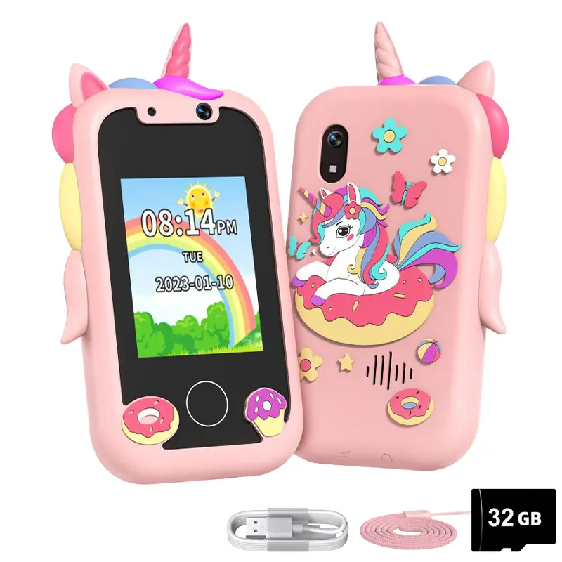 Digital Camera  with 32 GB Card, Kids Smart Phone for Girls Gifts - Christmas Birthday Halloween Gift for Age 3 4 5 6 Year Old, Kids Cell Phone with Touchscreen, Dual Cameras, Learning, Music Player, Games