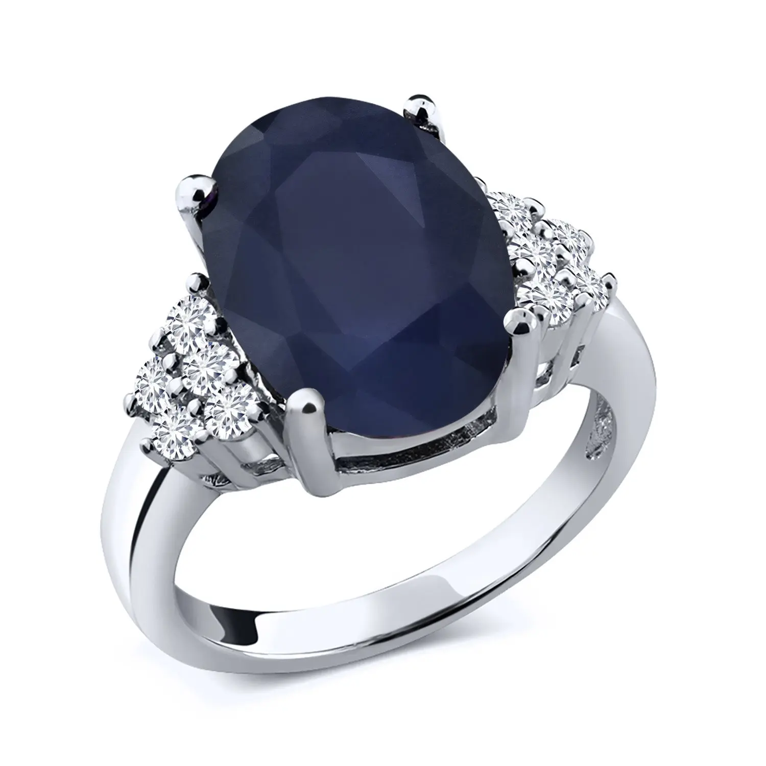 6.90 Cttw Oval Blue Sapphire and White Diamond 925 Sterling Silver Engagement Ring For Women | Oval 14X10MM | Gemstone Birthstone
