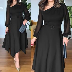 ChicMe One Shoulder Long Sleeve Casual Beaded Mid-Calf Dress/Fabio Dress/Summer Dress for Wedding Guest & Wedding
