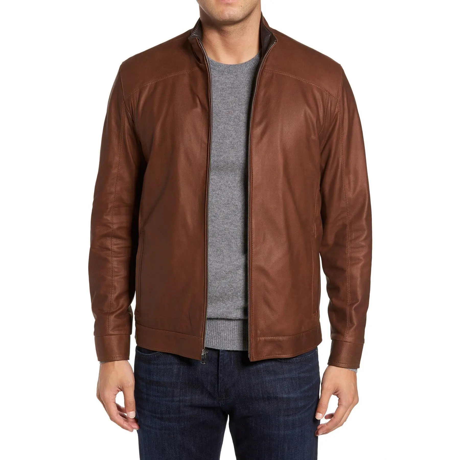 Mens Iconic Brown Lambskin Leather Jacket