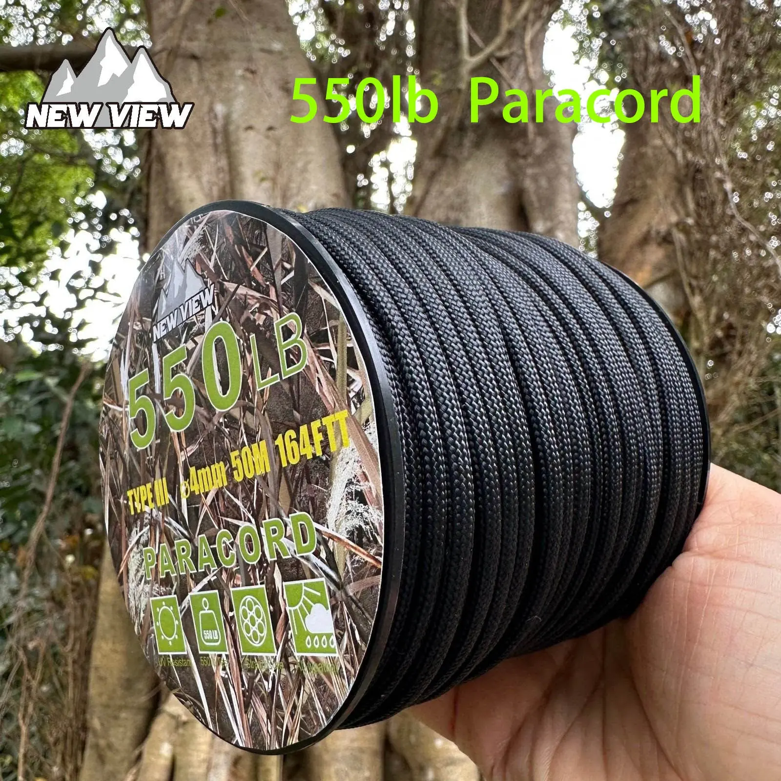 7-Core 4mm Paracord Rope, 550lb Tensile Strength, 50m Outdoor Gear Rope, Camping and Hiking, DIY Lanyard, Braided Polyester Rope