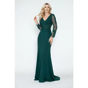 Lenovia USA 8323G V-neck Mother Of The Bride Hunter Green Formal Dress