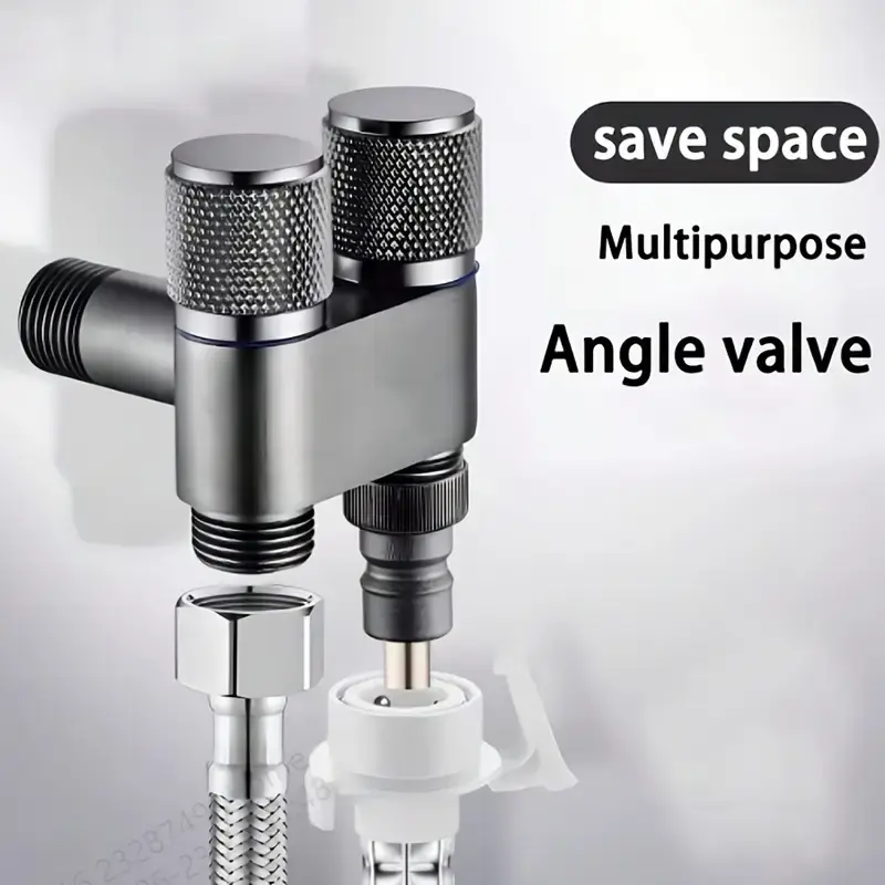 1pc Stainless Steel Non-Slip Toilet Companion Angle Valve with One Inlet and Two Outlets, Double-Opening Water Tap