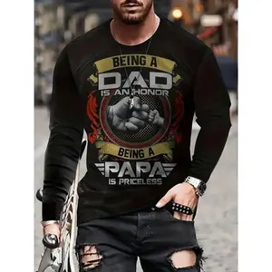 Men’s casual fitted crewneck long-sleeve sweatshirt, polyester blend knit fabric, loose pullover for fall/winter, perfect gift for dad