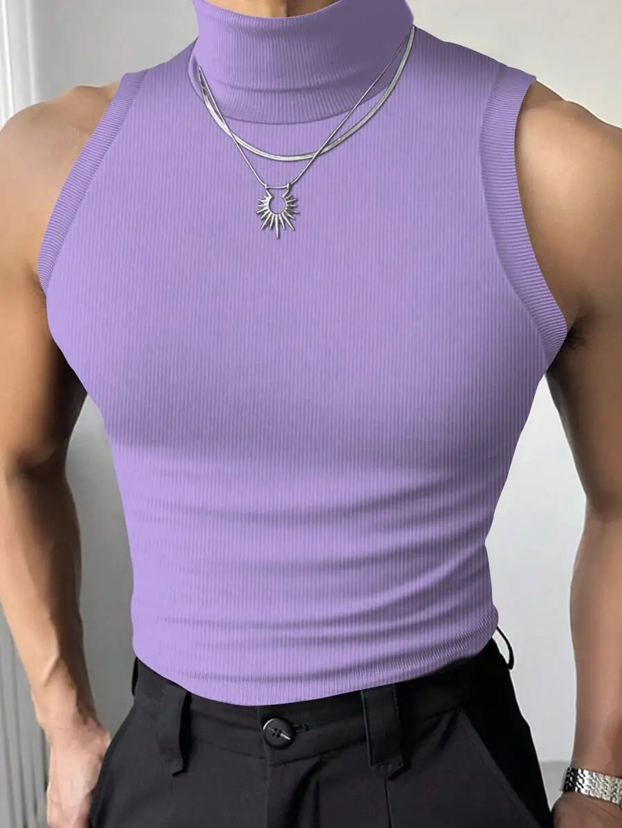 Manfinity Dauomo Men's Solid Color Stand Collar Sleeveless Slim Fit Casual Vest