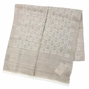 Pre-owned GUCCI Wool Small Leather Goods Stall GG Jacquard Mini Fringe Silk Shawl