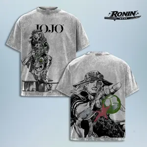 Vintage Jojo Anime Shirt Washed Oversized Streetwear Tee Y2K Grunge Manga Graphic T Shirt Aesthetic Anime Clothing for Men Women Harajuku Style Outfit