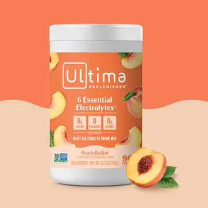 Ultima Replenisher Peach Bellini Mocktini Daily Electrolyte Drink Mix – 20 Sugar-Free Hydration Packets with 6 Key Electrolytes, Vitamin C & Zinc – Vegan, Keto & Non-GMO