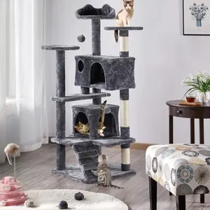 Super High 54" Cat Tree Multilevel Tower with 3 Condos Dangling Ball Round Platform Ladder for All Sizes Cats Post Tower   pet valentine   condo furniture scratch post   plush perch   sisal rope